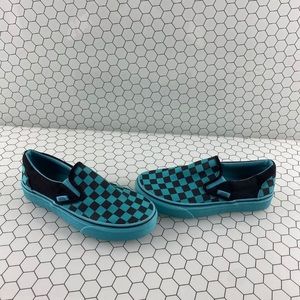 Teal Checkered Vans slip On. 6Y / 7.5 women